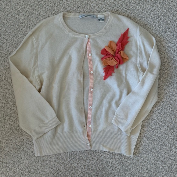 Autumn Cashmere Cream Cardigan with Red and Orange Floral Detail - Picture 1 of 2
